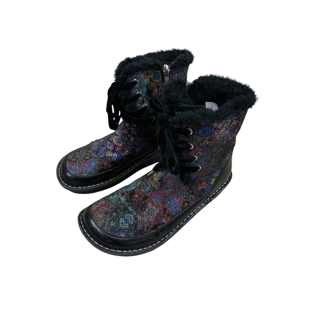 Alegria Multicolor Faux Fur Lace Up Ankle Boots EU 37
